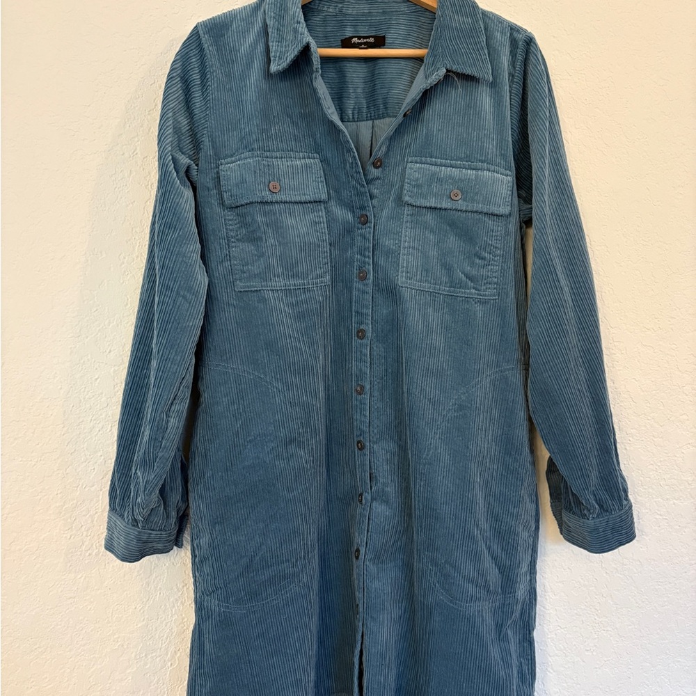 Madewell Blue Corduroy Button-Up Dress size M